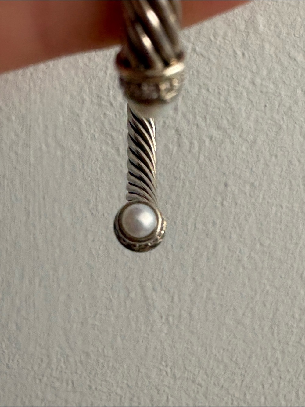 David Yurman Sterling Silver Twisted Cable Cuff with Pearlescent Endcaps - Picture 5 of 6